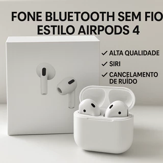 Fone Bluetooth Sem Fio Estilo AirPods 4 - Alta Qualidade, Siri, Cancelamento de Ruído, USB-C