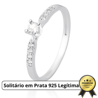 Anel solitário de prata 925 com zircônia