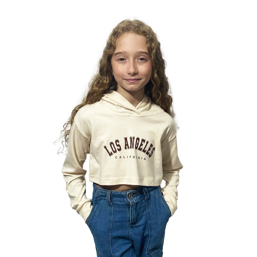 Cropped Top Infantil No Moletinho Com Capuz Manga Longa Barra Bainha 