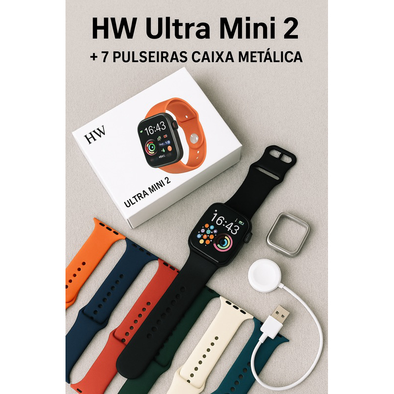 Relógio HW Ultra Mini 2 | Super Kit com Caixa Metálica + 7 Pulseiras ...