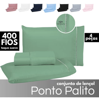 Jogo de Lençol 4 Peças 400 Fios Micropercal Cama Casal Padrão Ponto Palito em Oferta na Shopee