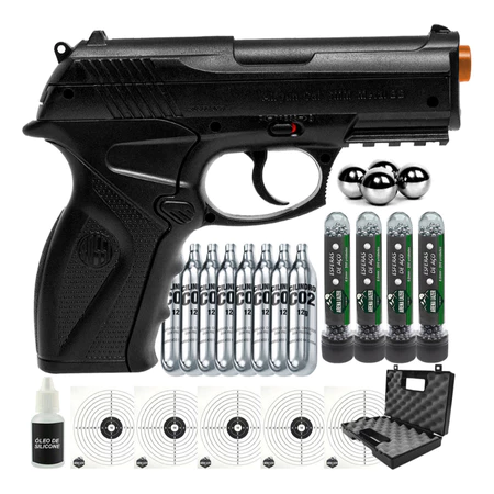 Pistola Rossi Co2 C11 Bbs Aço 6mm Forte + Kit Premium Arena Lazer