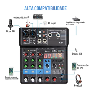 TEYUN 4 Canais Mixer De Áudio NA4 Console De Mixagem De Som 24 Efeitos DSP Portátil Profissional Entrada de computador em Oferta na Shopee