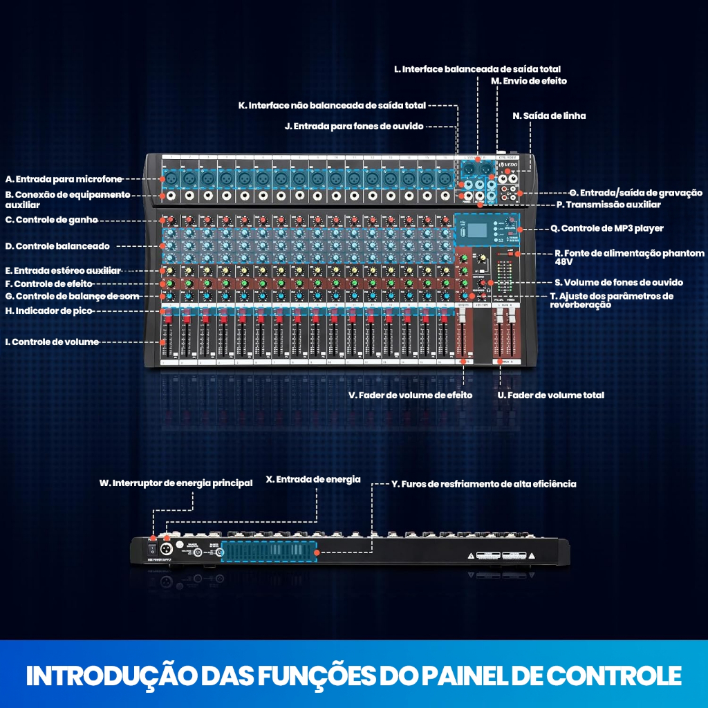 VEDO 16 Canais Mixer de Áudio Console Mesa De Som VDA216L