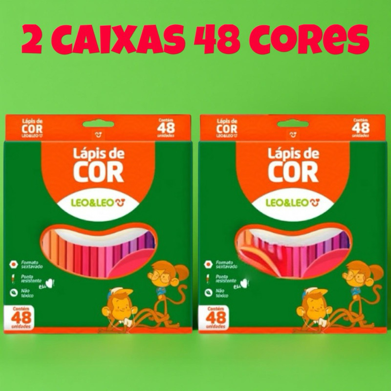 96 Lápis de Cor 2 Caixa com 48 Cores Escolar Sextavado 48 Lápis