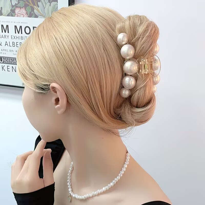 Piranha para cabelo em acrílico com pérolas grandes presilha de feminino lançamento