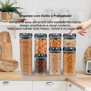 House Organizer - Kit 7 Potes Herméticos Empilháveis Com Tampa De Pressão | Vedação Em Silicone | Livre De Bpa