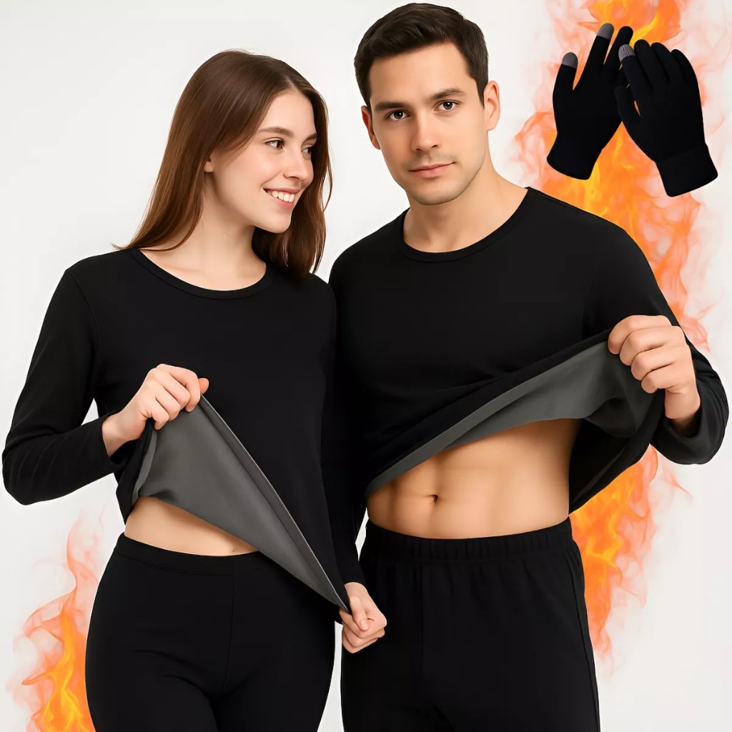 Kit Frio Conjunto 2º Pele Camisa + Calça Térmica Luva Touch