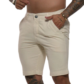 Bermuda Masculina Brim Lycra Sarja Premium Bolso Esporte Fino Elastano