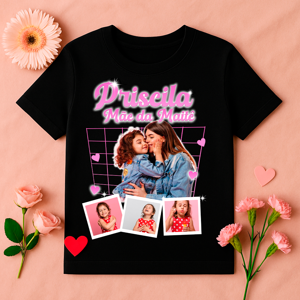 Camiseta Personalizada Dia das Mães com Foto e Nome Presente Mãe