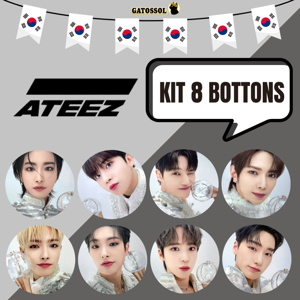 KIT ATEEZ 8 Bottons 4,5CM Broche ATINY KPOP-IDOL-COREANO- K-POP