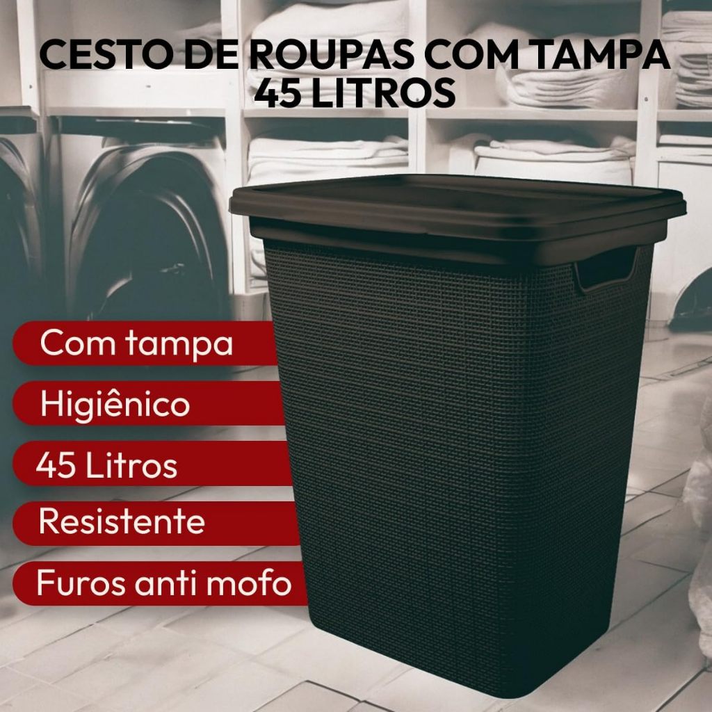 Cesto de Roupa Suja 45L Juta C/ Tampa Resistente jaguar (entrega