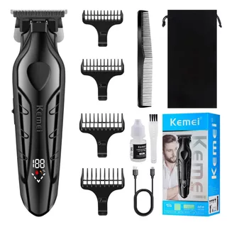 Máquina de Acabamento Kemei Profissional Cabelo Barba Barbeador Recarregável Com Display LCD Original KM-2269 - Bivolt