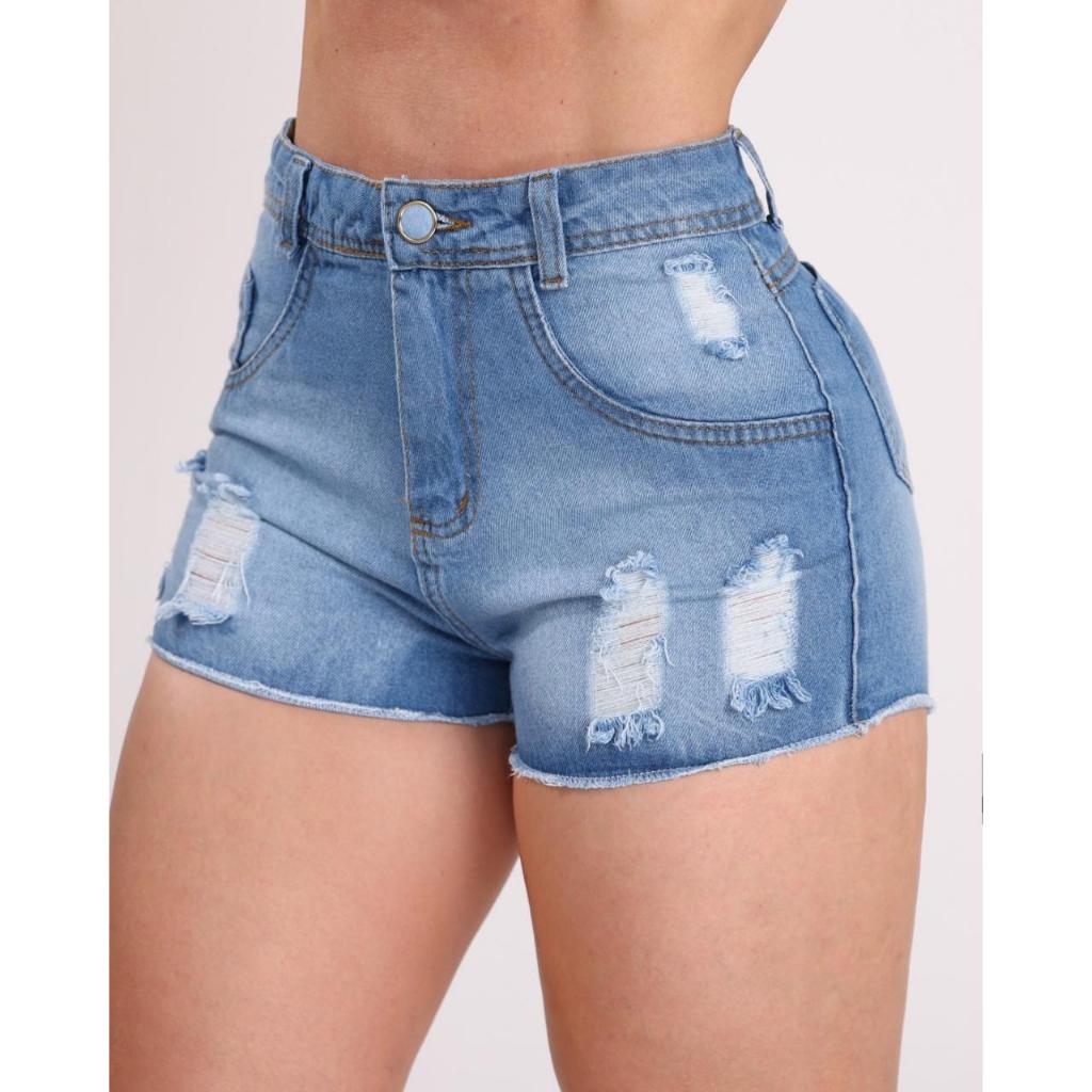 Shorts Jeans Feminino Cintura Alta Hot Pants Empina Bumbum | Shopee Brasil