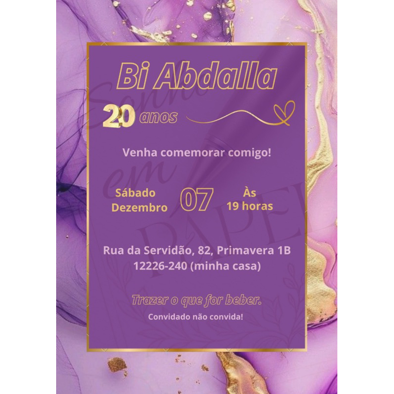 Convite Personalizado - Roxo e dourado | Shopee Brasil