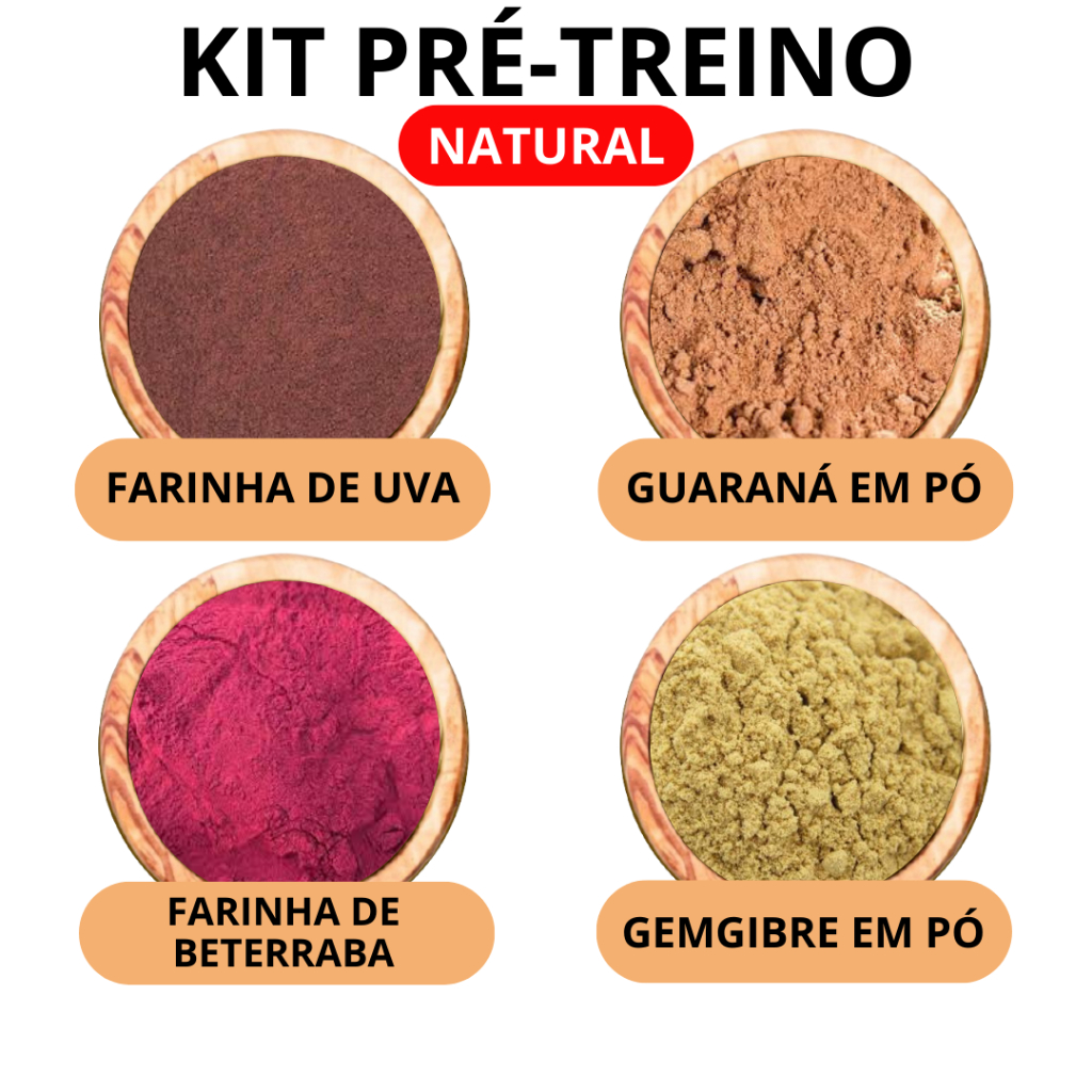 Kit Pré Treino Natural 800g - Farinha Uva + Guaraná em pó + Farinha ...