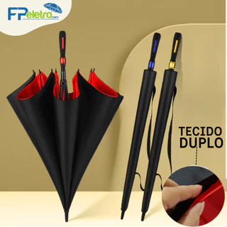 Guarda Chuva Automático Grande Tecido Duplo Hastes de Fibra de Vidro Reforçado Contra Vento Preto