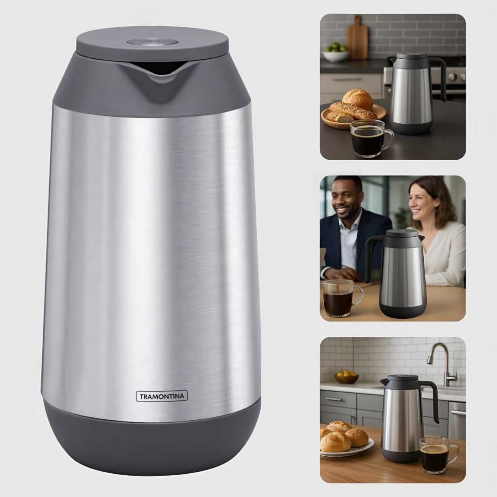 Garrafa Bule Térmico com Ampola de Vidro 1L Inox - Conserva 