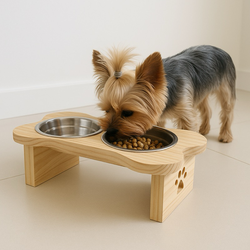 Comedouro Pet Bebedouro Cachorro Elevado Madeira Minimalista