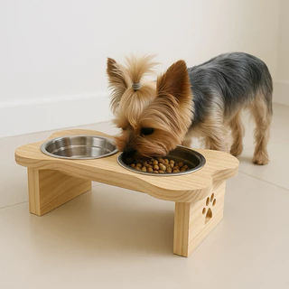 Comedouro Pet Bebedouro Cachorro Elevado Madeira Minimalista