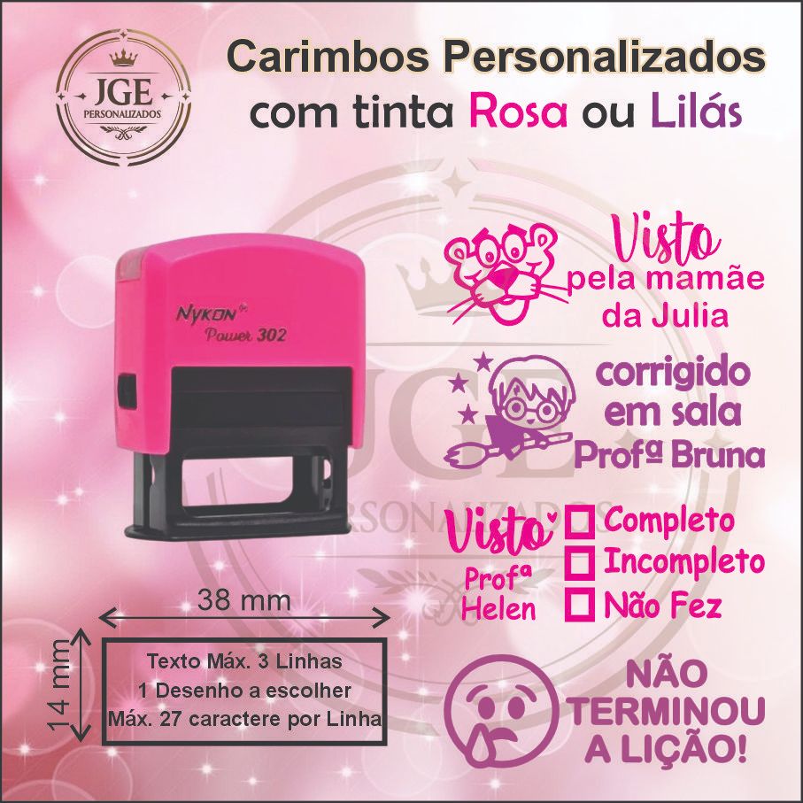 Carimbo personalizado com tinta rosa, lilás ou Vermelha | Shopee Brasil
