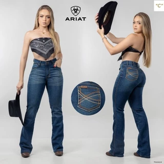 promoção calça jeans feminina estilo country cós alto barra larga, linha Premium