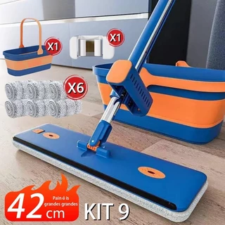 KIT 9 Esfregões Milagrosos Limpa Seco e Úmido sem Enxague Balde com Raspador Dobrável e Super Absorvente -S10