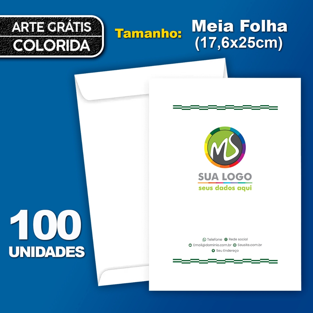 100 Envelopes Personalizados Meia Folha - Arte Grátis - Papel Offset ...
