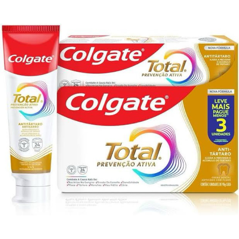 kit com 3 unidades de pasta de dente colgate total 12 anti- tártaro ...