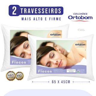 Kit 2 Travesseiros Ortobom mais Firme e alto 45x65cm Antialérgico antiácaro Flocos de espuma flocado