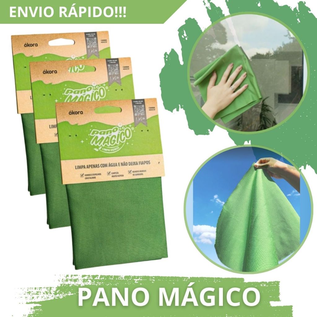 KIT Limpa Vidro Pano Mágico Ákora Poliéster e Poliamida Microfibra Lima Fácil Vidros e Blindex