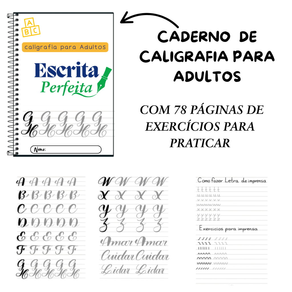 Caderno de Caligrafia Para Adultos Com 78 Exercícios em Letras Cursiva ...