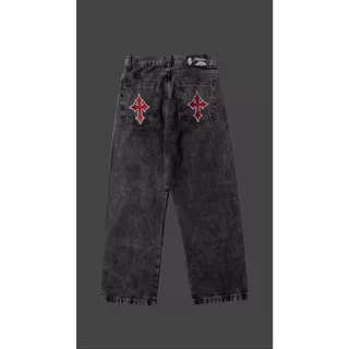 calça baggy balao reta estonada jeans cinza marmorizado o melhor material do merca