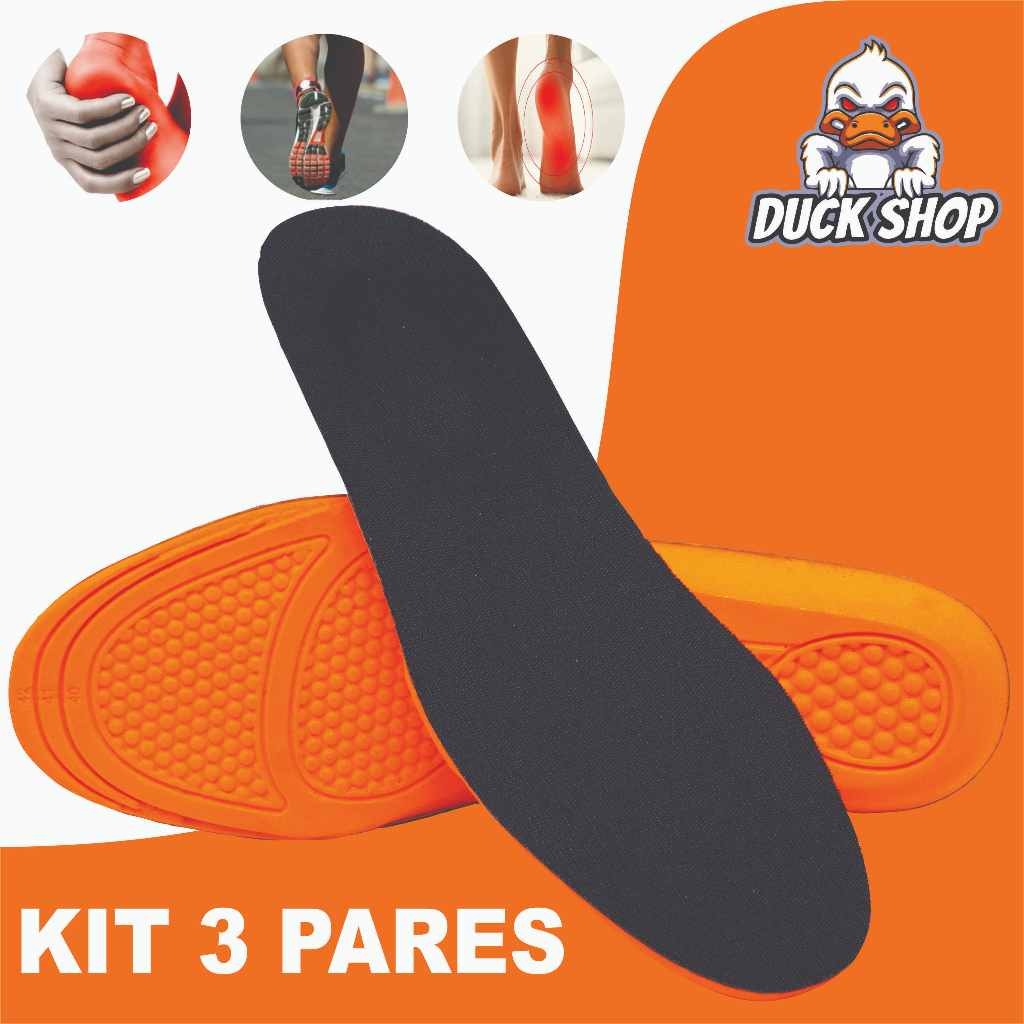 KIT 3 pares Palmilha Ortopédica Amortecedora de tenis de corrida ...