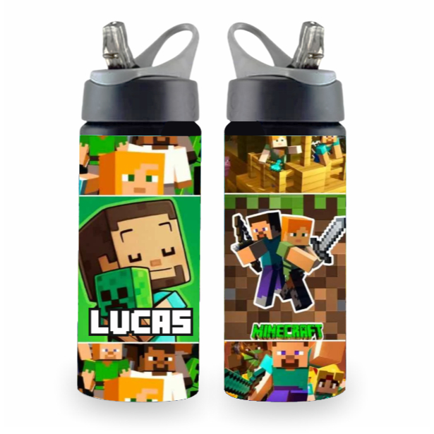 Garrafa do Minecraft de Alumínio 600ml Personalizada Com Nome | Shopee ...