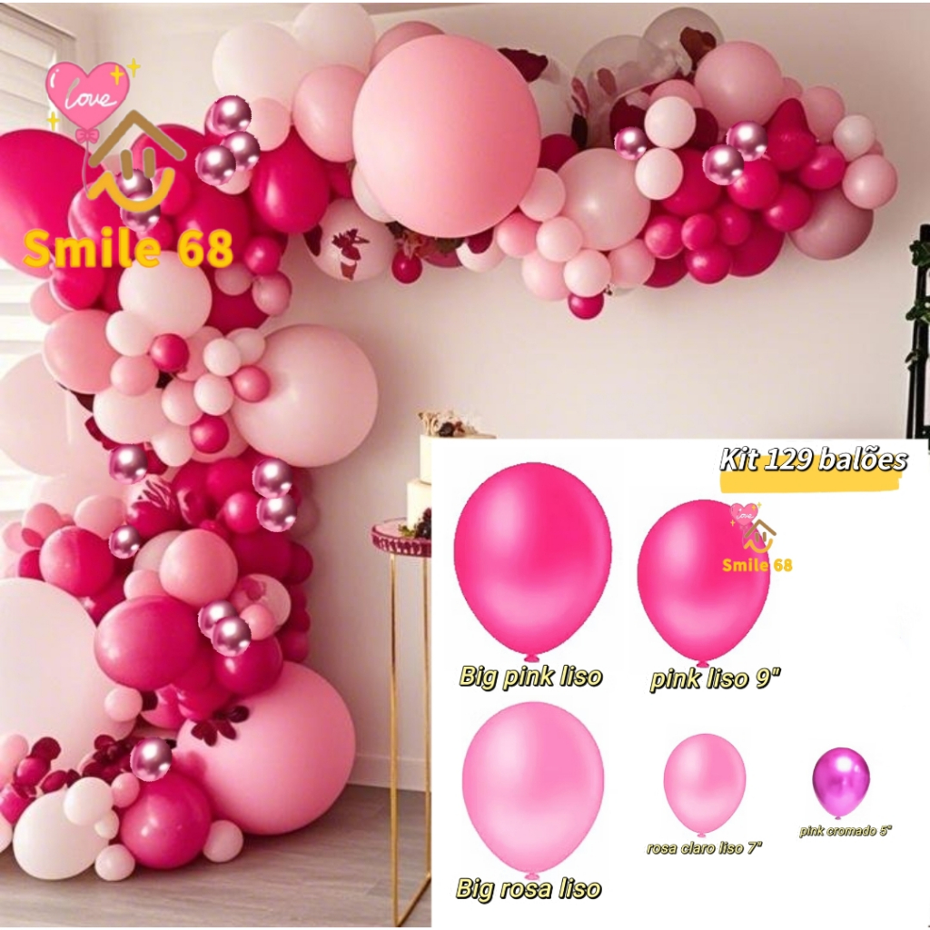 Kit 129 Balões Bexiga Liso Pink 9
