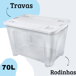 Caixa Organizadora Container Transparente Com Rodinhas e Trava 70 Litros Cesto Organizador Grande