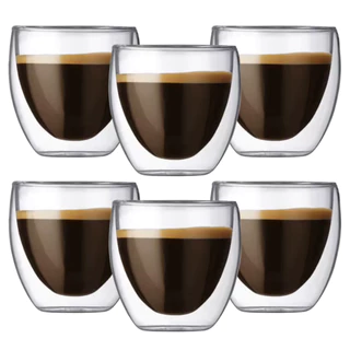 Jogo 6 Copos Vidro Boro Duplo Café Chá Expresso Chá Capuccino 100ml Parede Dupla Conjunto Kit