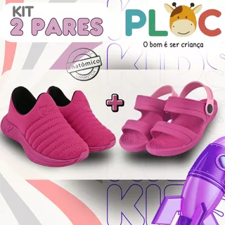 Kit 2 Pares: Tênis Calce Fácil Colors Ploc Menina + Papete Pink em Oferta na Shopee