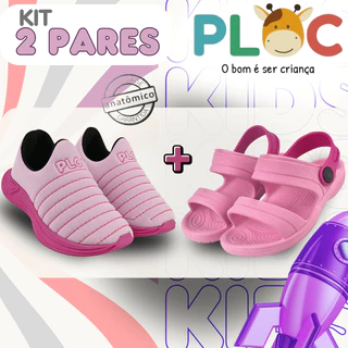 Kit 2 Pares: Tênis Calce Fácil Colors Ploc Menina + Papete Rosa em Oferta na Shopee