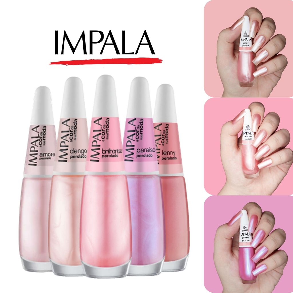 Kit 5 Esmaltes Impala Tons Rosa Esmaltes Atacado Efeito Perolado ...