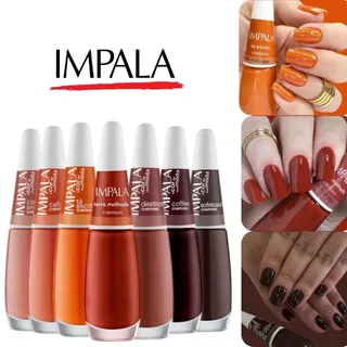 Kit 7 Esmaltes Impala Tons Laranjas, Terrosos e Vinho Esmaltes Atacado Efeito Cremoso