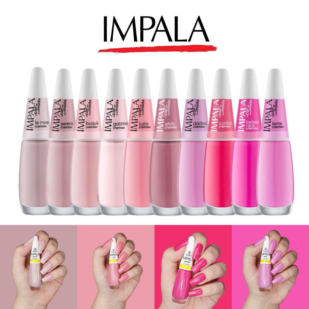 Kit 10 Esmaltes Impala Tons Rosa Esmaltes Atacado Efeito Cremoso ...