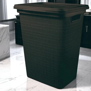 Cesto Organizador de Roupa Com Tampa em Plástico Juta 45 Litros Multiuso Jaguar