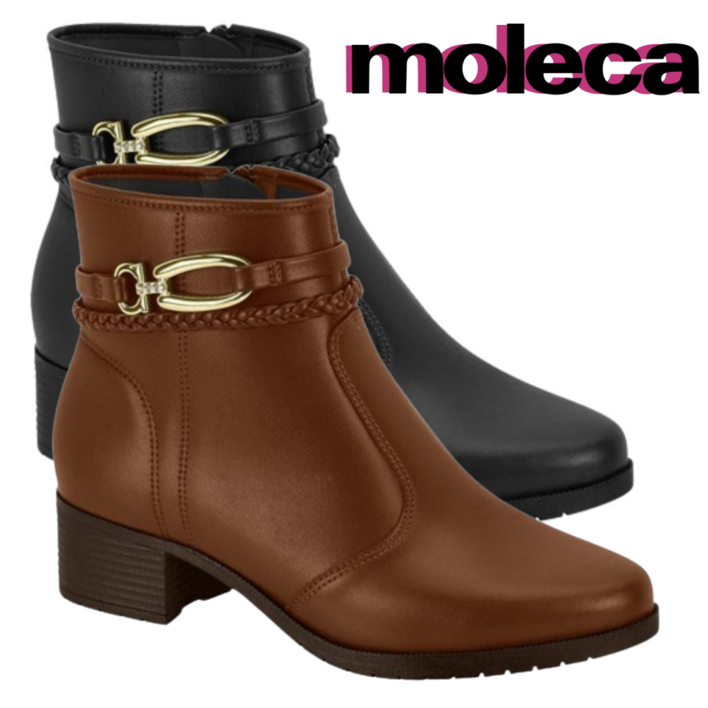 Bota Feminina Moleca Cano Baixo Salto Bloco Baixo Fivela | Shopee Brasil