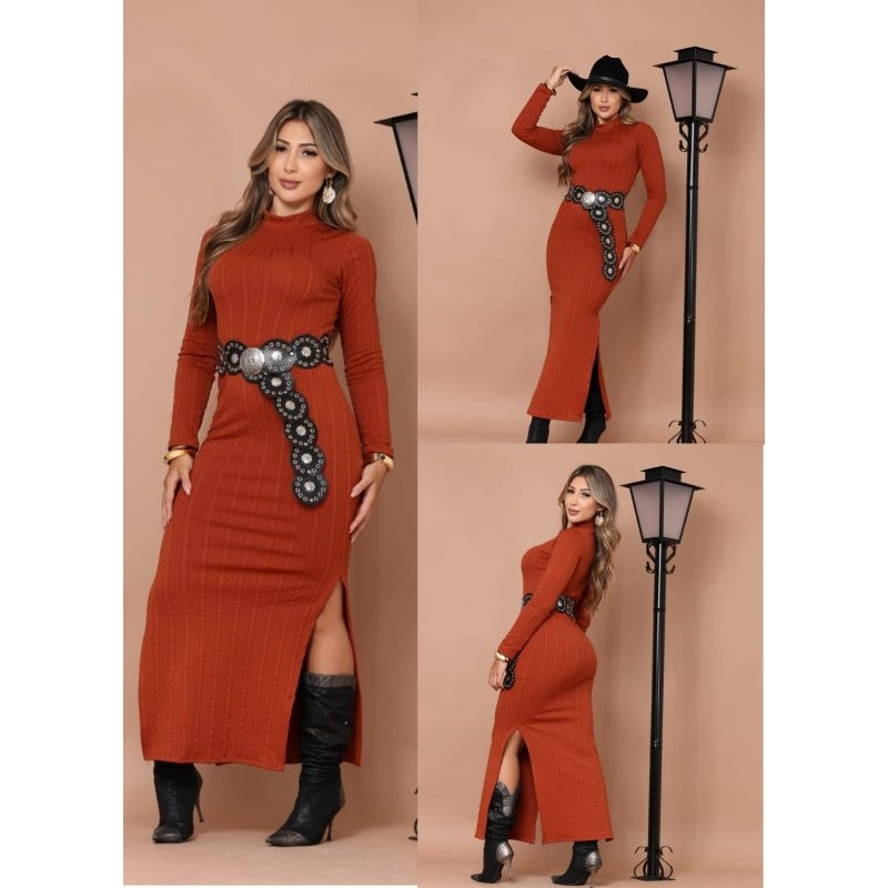 vestido de inverno gola alta longo Lançamento inverno 2025 | Shopee Brasil