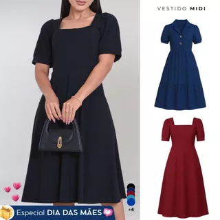 Vestido Feminino Com Babados Social Midi Evangelica