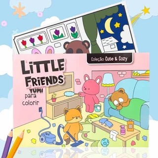 Livro de Colorir Little Friends Goods Rosa Folhas 180G Desenhos Super Fofos Pintar Com Acetato em Oferta na Shopee