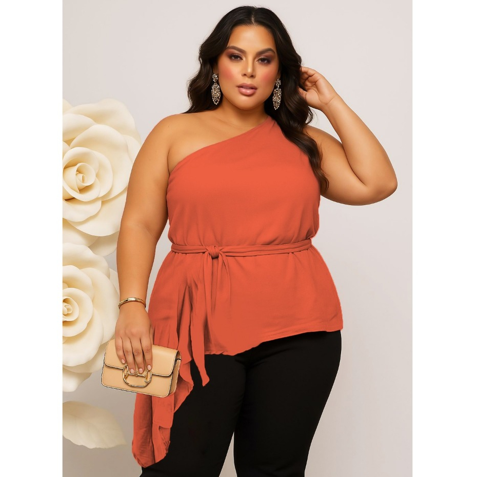 Blusa Feminina Plus Size Um Ombro Só Mula Manca Assimétrica Elegante ...