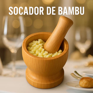 Pilão de Bambu Socador Natural Para Tempero Alho Ervas Finas Multiuso